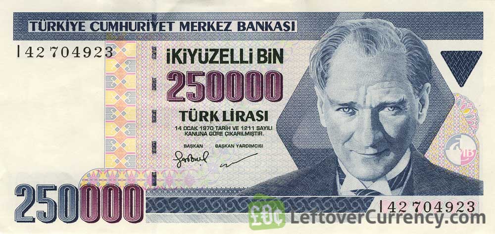 Billete turco de 250 mil liras turcas.